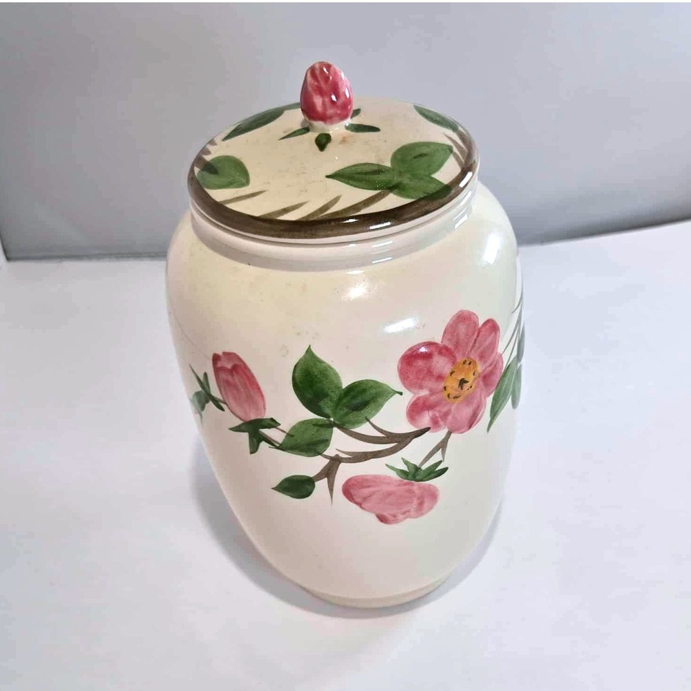 Franciscan Cream Ceramic Canister with Pink Floral Design